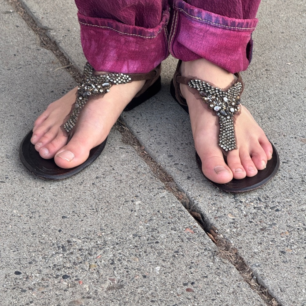 Antik Batik Beaded Rhinestone Mesh Thong Sandals EU 39 US 8 8.5